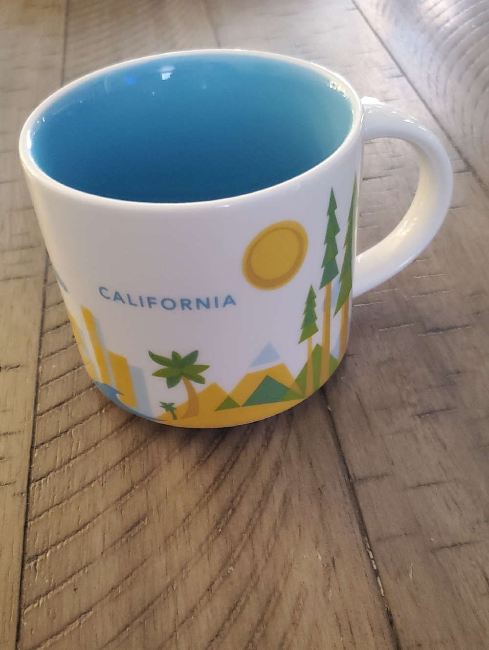 Starbucks California Scenic Mug in White and Blue with Yellow & Green Print